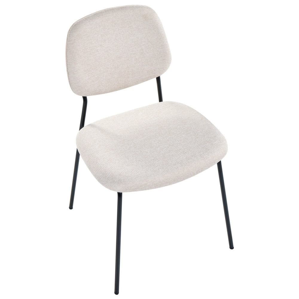 Set di 4 sedie da pranzo beige chiaro e nero con gambe in ferro e rivestimento in poliestere nero senza braccioli design moderno e minimalista
