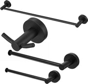 Set di accessori da bagno in acciaio inossidabile a 4 pezzi - contenitore per le salviette, bar per i asciugamani, attacco per gli abiti - finitura nera