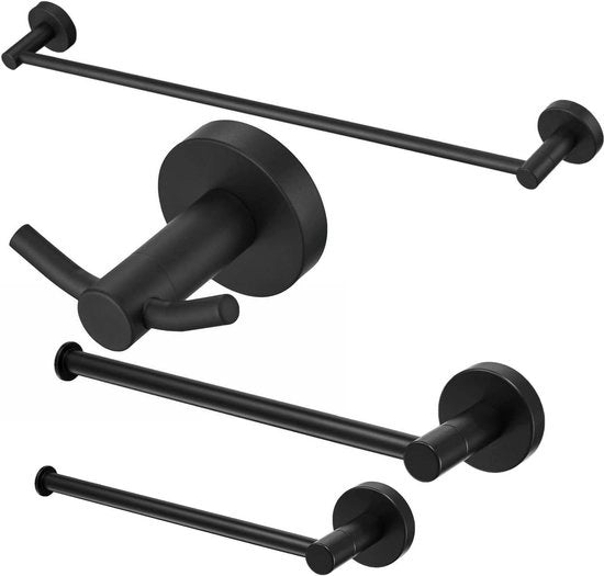 Set di accessori da bagno in acciaio inossidabile a 4 pezzi - contenitore per le salviette, bar per i asciugamani, attacco per gli abiti - finitura nera