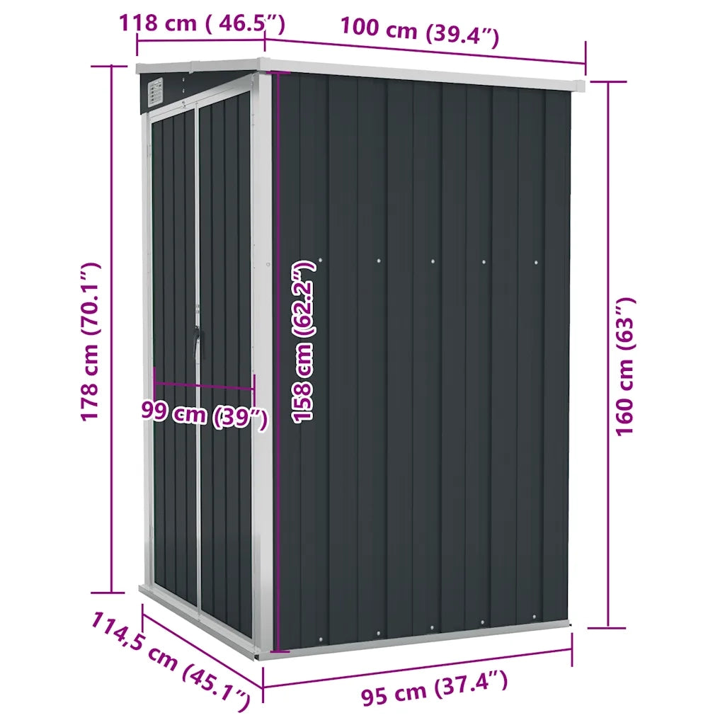 Capanno da Giardino a Parete Antracite 118x100x178 cm Acciaio cod mxl 50910