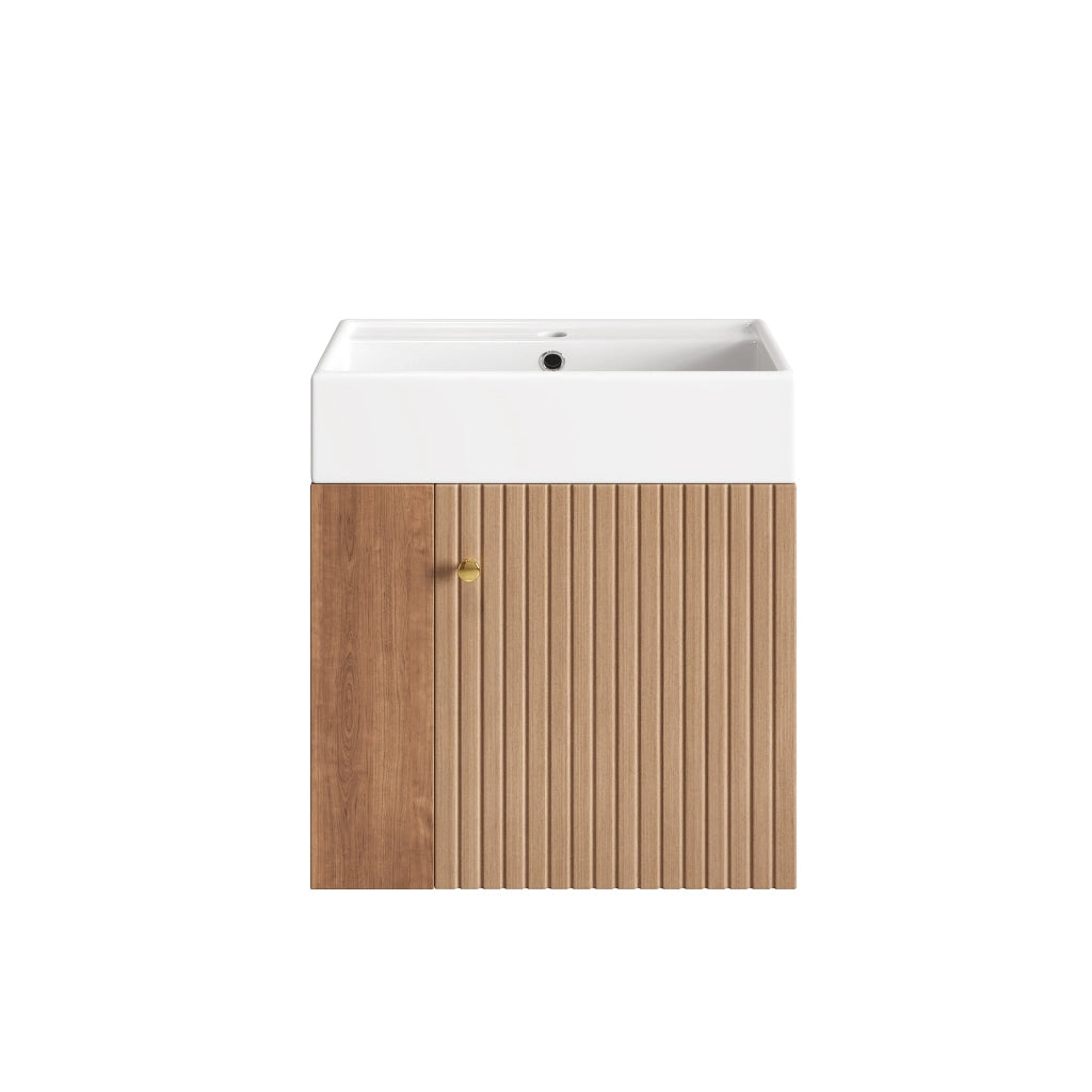 Mobile sottolavabo compatto con lavabo in ceramica finitura lucida e chiusura ammortizzata marrone 69 × 52 × 32 cm
