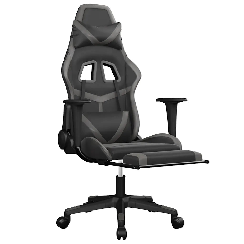 Sedia da Gaming | Sedia da e-sports Massaggio Poggiapiedi Nero e Grigio Similpelle