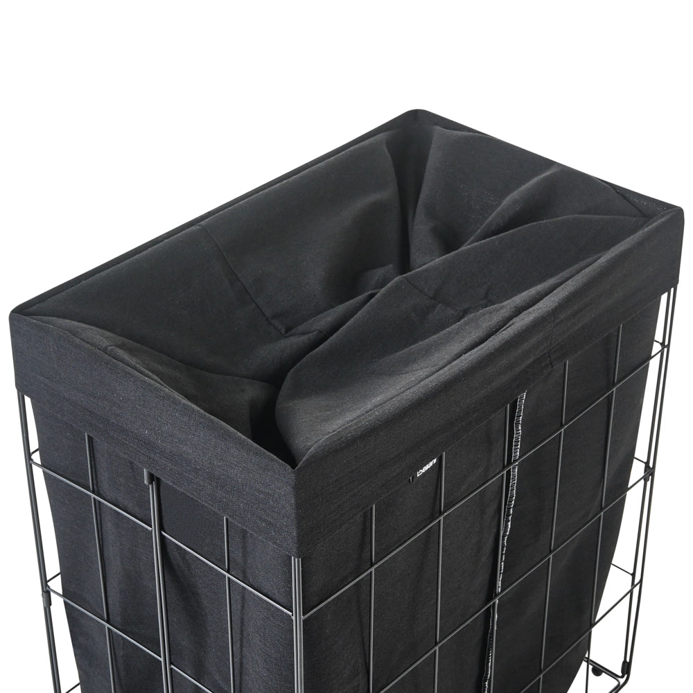 Cesto portabiancheria con struttura in metallo nero e rivestimento in tessuto pieghevole realizzato a mano per il bagno 100 l