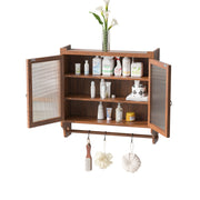 Pensile da Parete con 2 Ante in Vetro e 3 Ripiani; Porta Asciugamani; Stile Vintage; in Legno Massello e MDF; 63×60×18 cm; Marrone