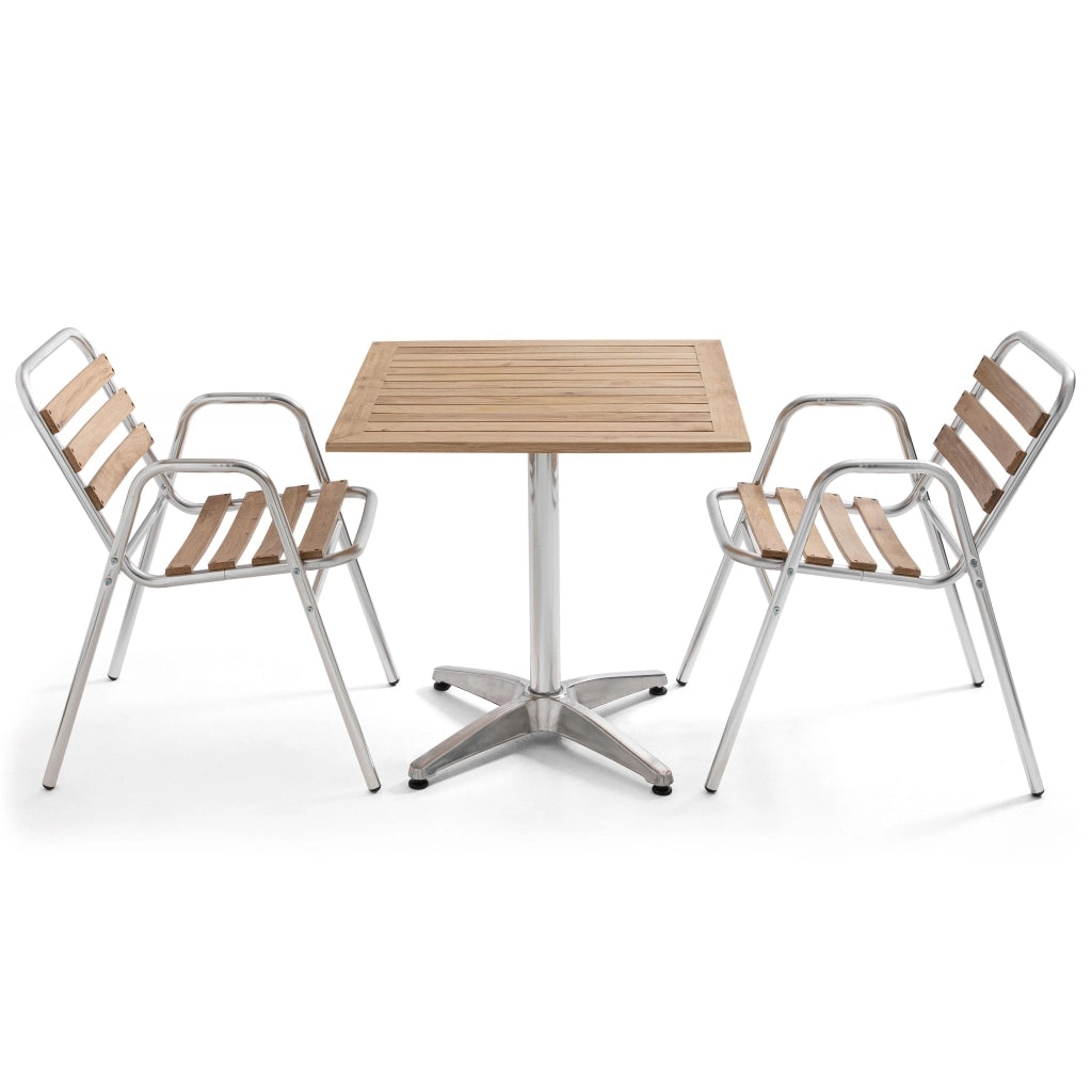 Oviala - Tavolo da terrazza pieghevole e 2 sedie in alluminio e legno