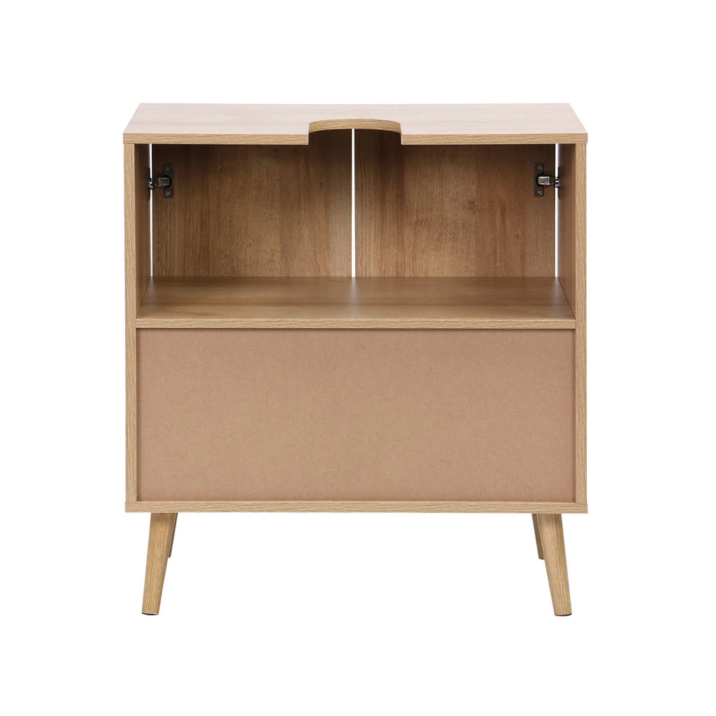 Mobile sotto lavabo decorato in legno e vimini, marrone naturale