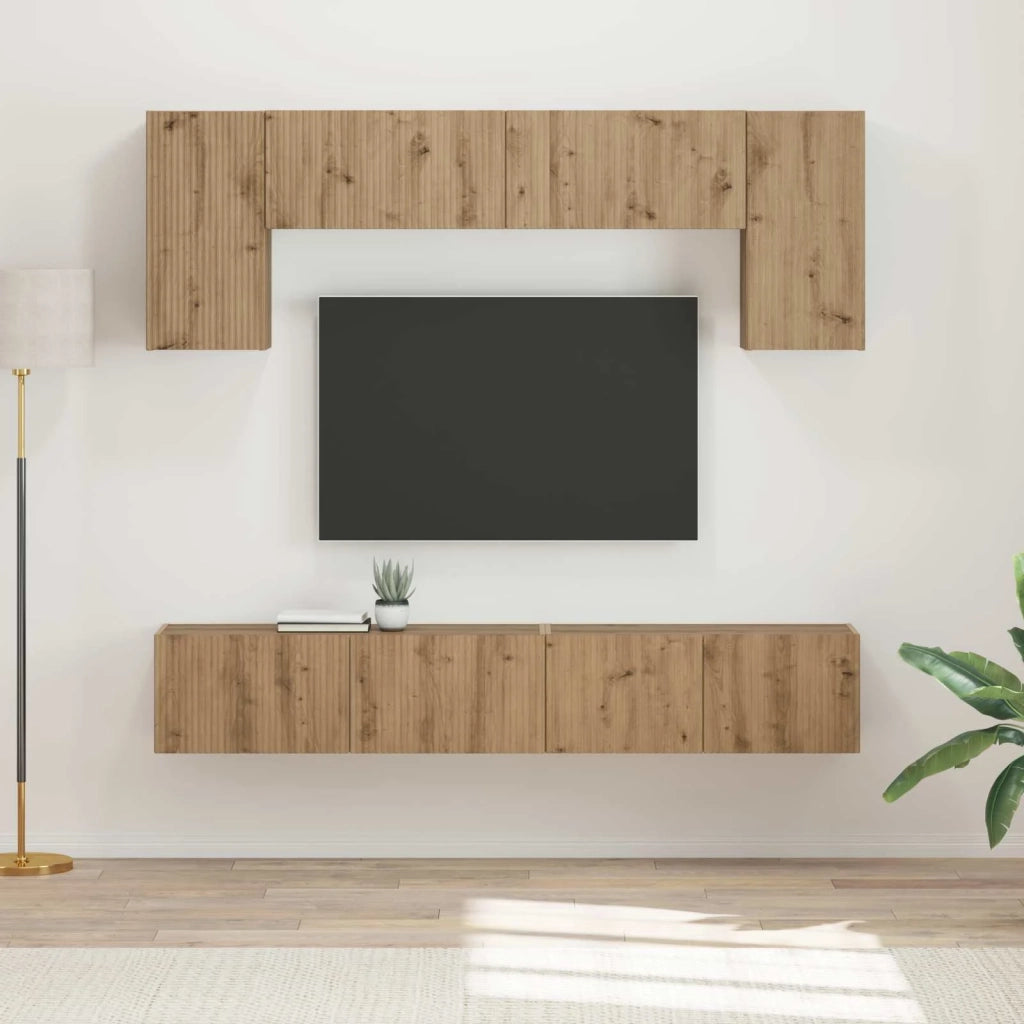 Set mobile TV Montaggio a parete 4 pcs Bianco Legno multistrato 3409078