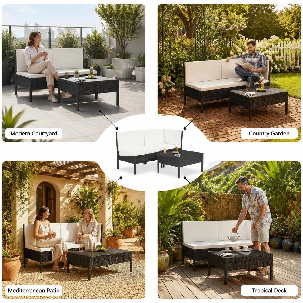 3-piece Garden Lounge Set With Cushions, Poly Rattan, Black