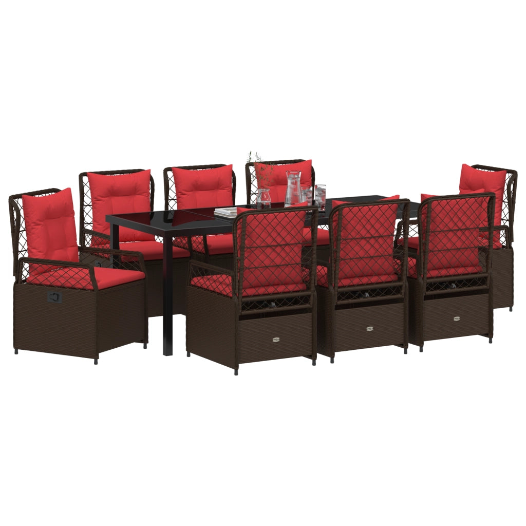 Set da Pranzo da Giardino 9 Pezzi Marrone in Rattan Polietilene