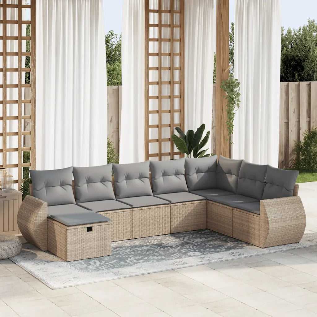 Set Divano da Giardino 8 pz con Cuscini Beige in Polyrattan 3325635