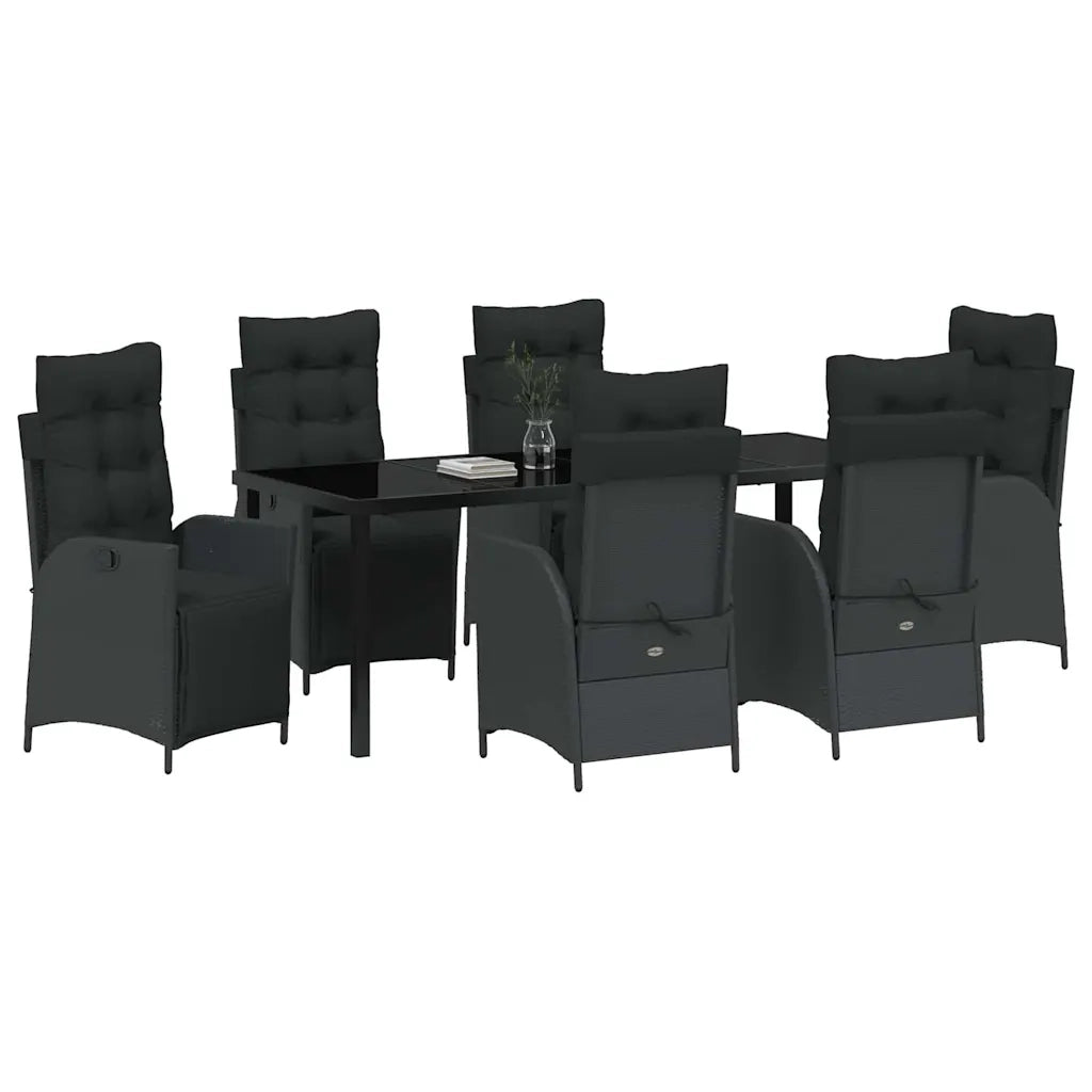 Set da Pranzo per Giardino con cuscino 7 pcs Nero polyrattan 3380538