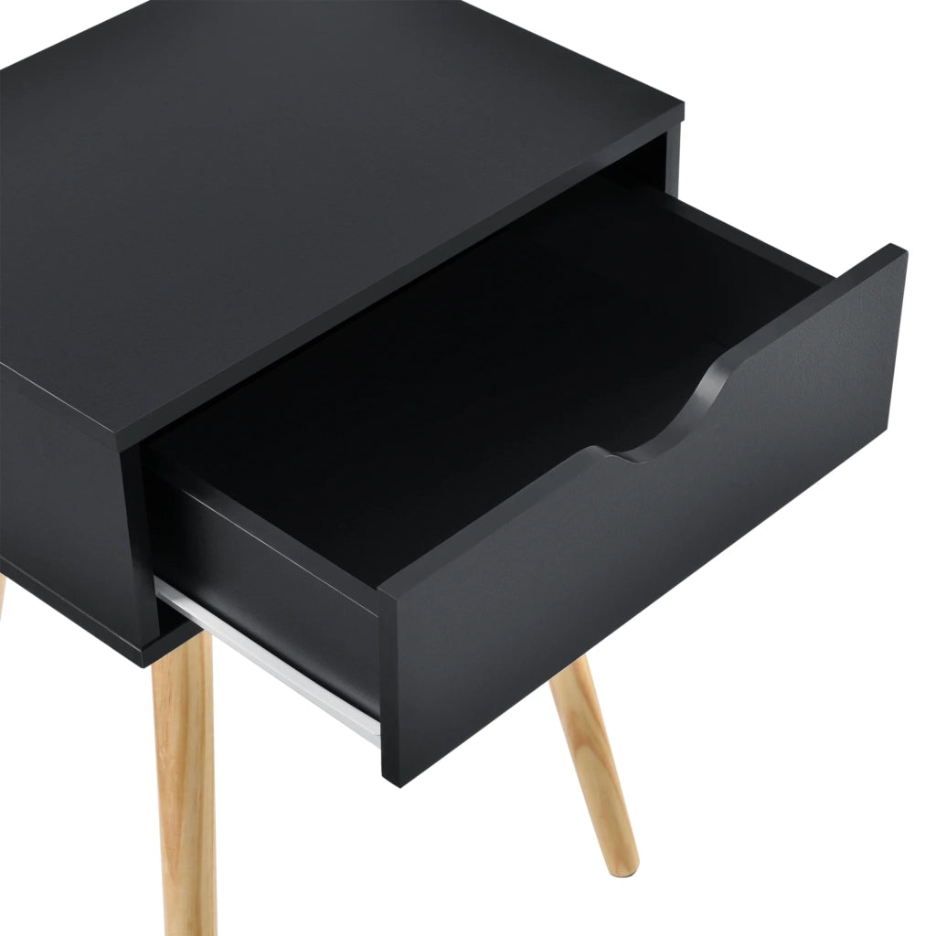 Tavolino con cassetto comodino comodino cassettiera mobile contenitore gambe in pino 60 cm nero 03_0003143
