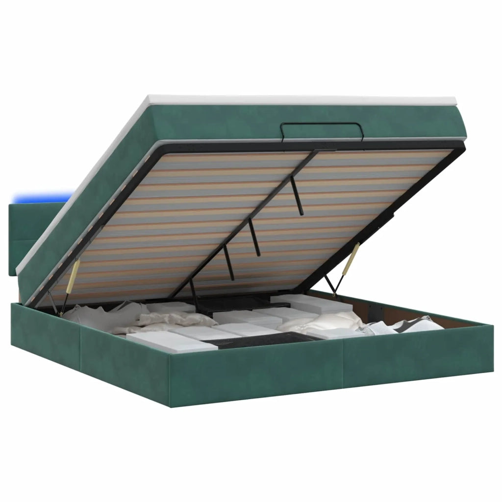 Letto Ottomano con Materasso e LED Verde Scuro 160 x 200 cm 3457152
