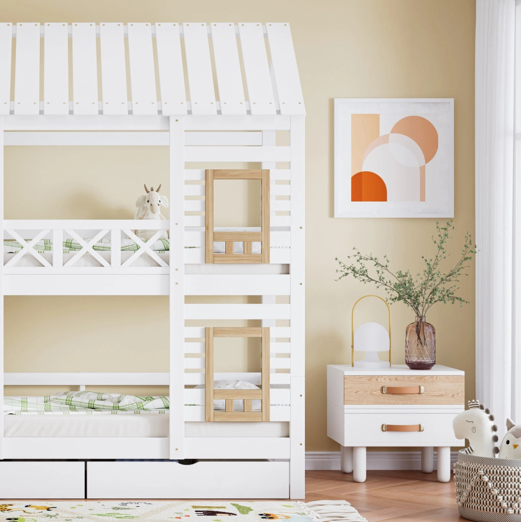 Letto a castello per bambini 90x200 cm bianco e naturale