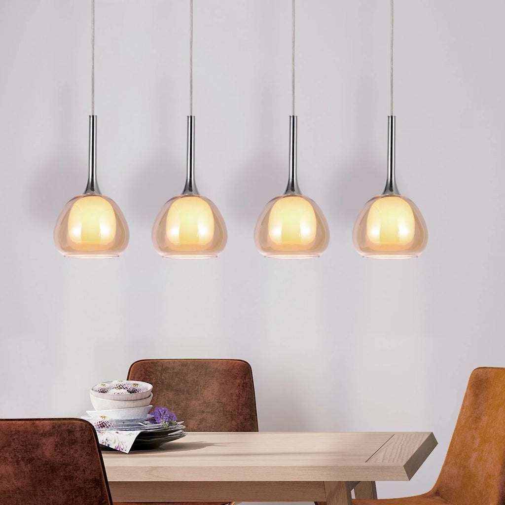 LÚZETE - LAMPADARIO A SOFFITTO 4 LUCI VETRO AMBRA ESTERNO INTERNO BIANCO NOLINA