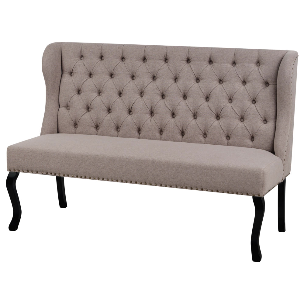 Divano da cucina a 2 posti con schienale in tessuto in poliestere marron chiaro con gambe nere stile vintage