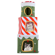 Albero per gatti di natale da interno mobile alto 120cm con 3 condo, Albero per gatti caverne nascoste e pallina appesa Verde-Alberi Tiragraffi