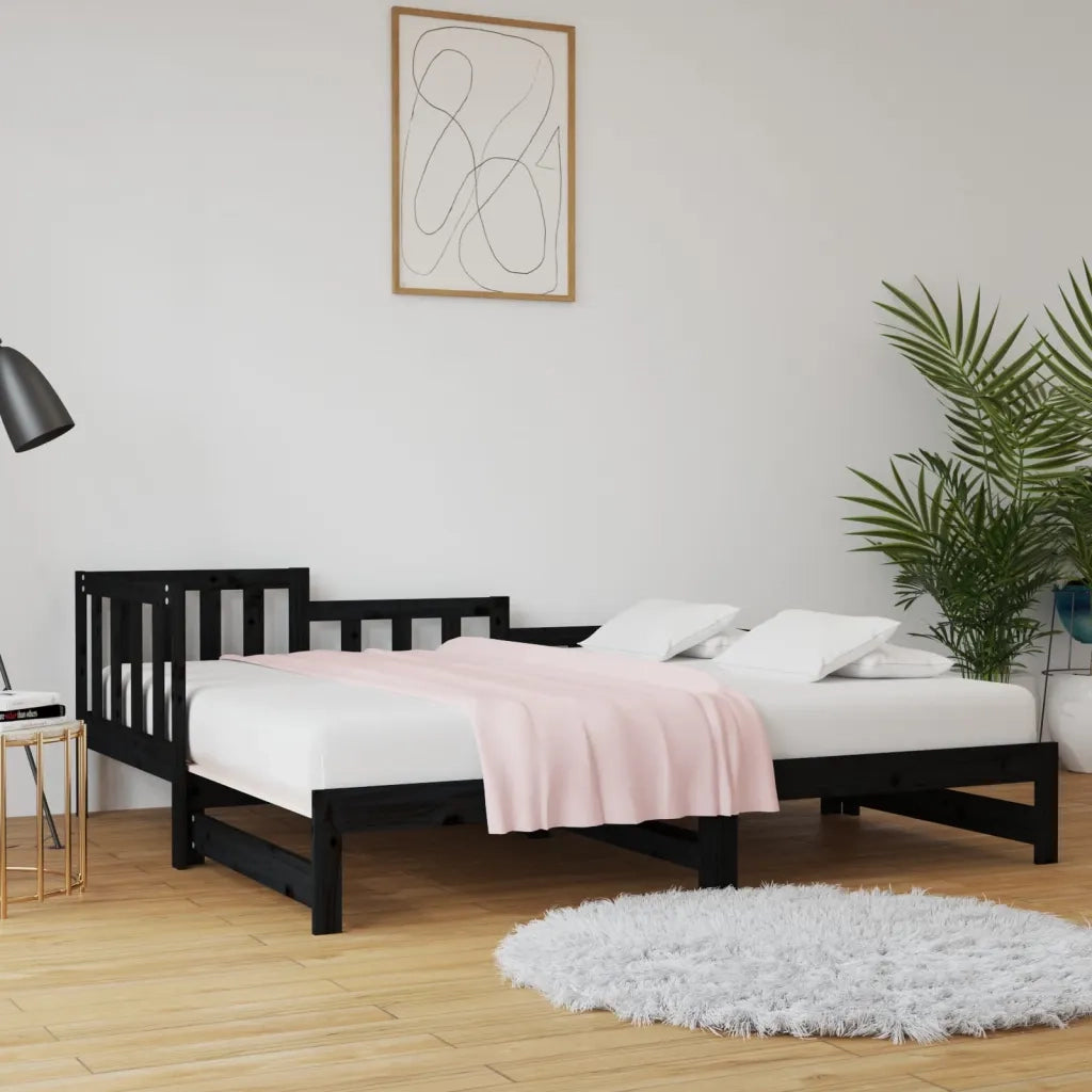 Letto singolo | Letto per adulti | Dormeuse Estraibile Nera 2x(90x190) cm Legno Massello di Pino