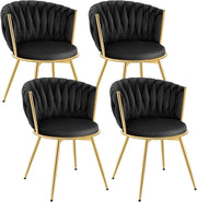 Sedie da Pranzo Girevoli Set di 4, Sedie da Cucina Ergonomiche Imbottite con Gambe in Metallo, Seduta in Velluto per Cucina, Soggiorno, Balcone, Nero, EZS84sz-4