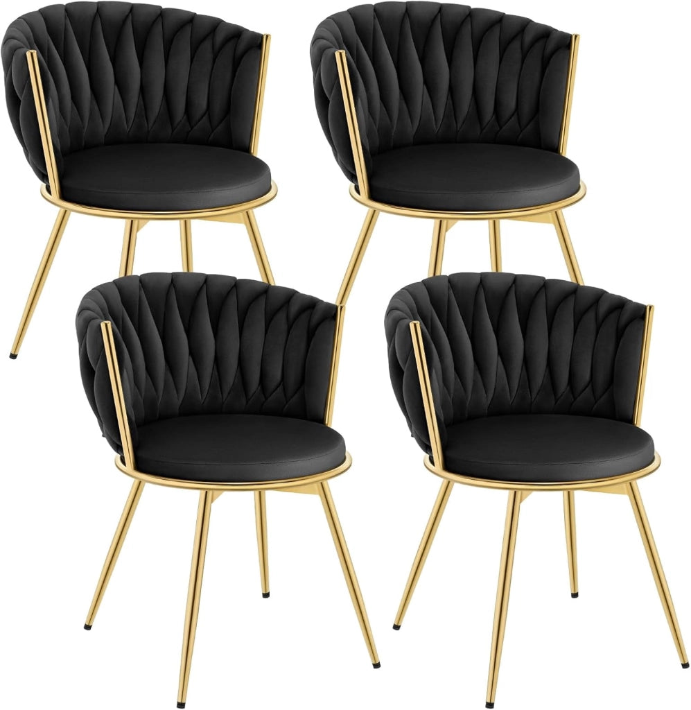 Sedie da Pranzo Girevoli Set di 4, Sedie da Cucina Ergonomiche Imbottite con Gambe in Metallo, Seduta in Velluto per Cucina, Soggiorno, Balcone, Nero, EZS84sz-4