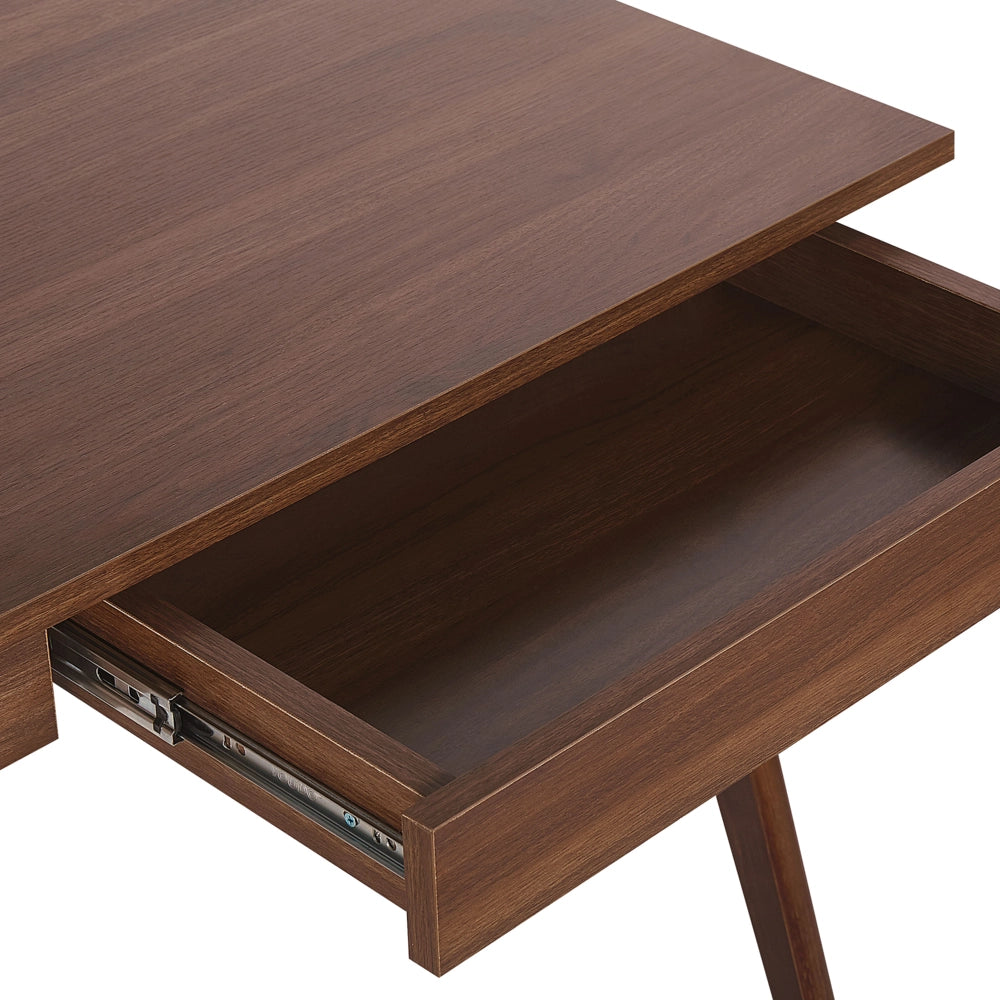 Scrivania per home office in legno di noce scuro 120 x 70 cm Postazione di Lavoro con 2 cassetti