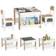 Set tavolo e 2 sedie per bambini ¨C Xylo ¨C con lavagna reversibile, scaffale e cestino portagiochi