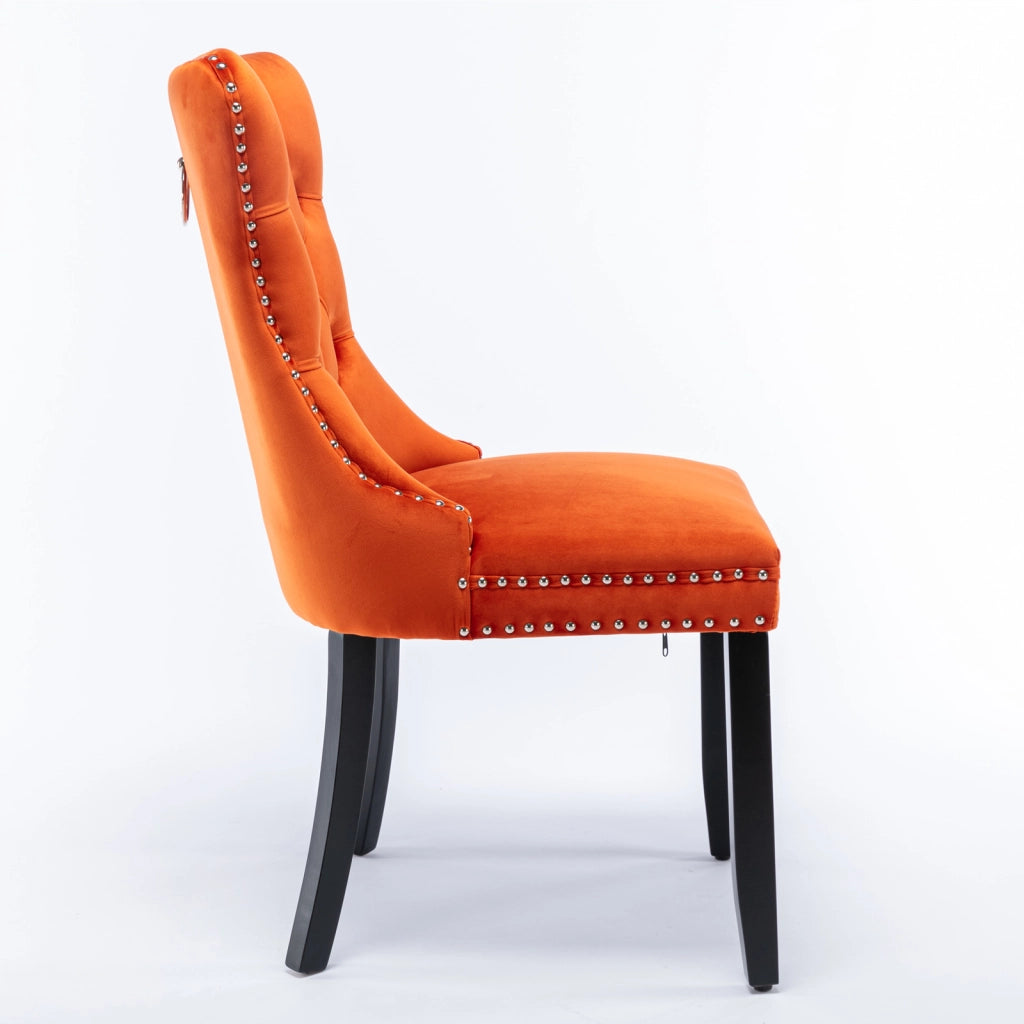 Sedie da Pranzo Imbottite in Velluto con Gambe in Legno ¨C MINIMAL ¨C Set 2 Pezzi, Arancione