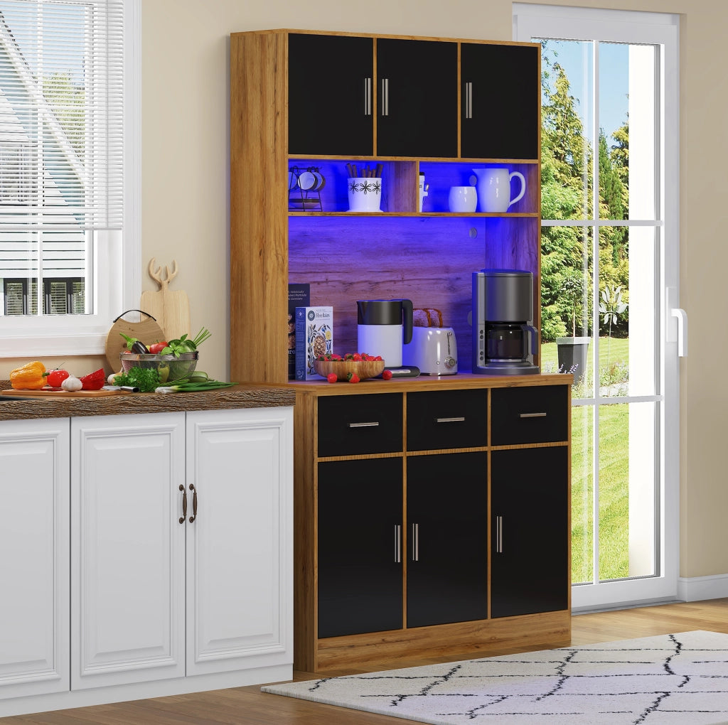 Credenza cucina 100x40x180 cm con LED, prese USB e cassetti