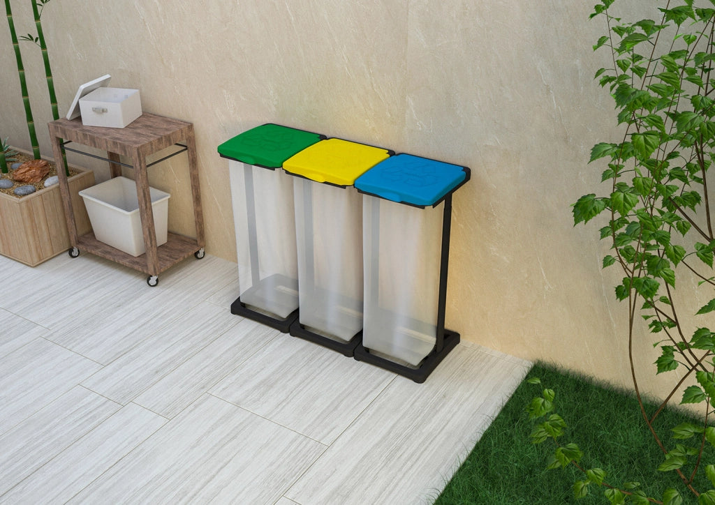 Pattumiera Differenziata 3 Posti 97x36x80 cm Portasacchi da 80-110 Litri