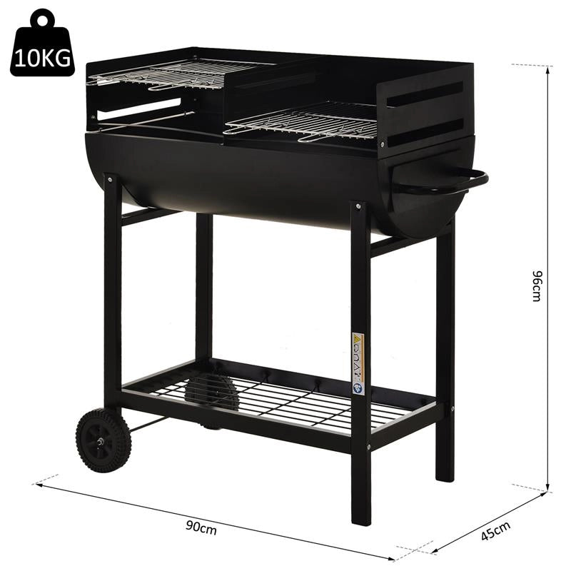 BARBECUE IN ACCIAIO CON 2 GRIGLIE INDIPENDENTI 90CM X 45CM X 96CM COLORE NERO