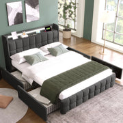 Letto Imbottito con LED, USB e Cassetti ¨C MINIMAL ¨C Grigio, 160x200