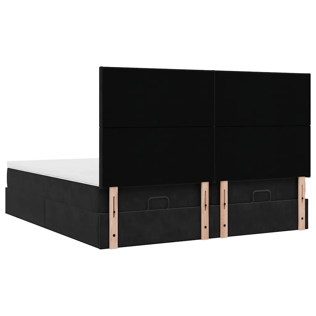 Struttura Letto Pouf con Materassi Nero 180x200 cm in Velluto