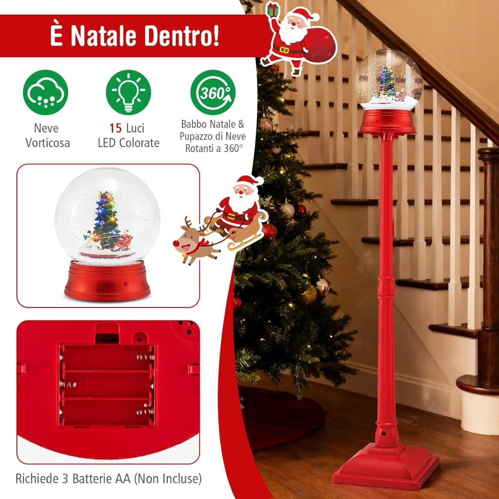 150 CM Lampione Natalizio Musicale, Lampada Festiva con Lanterna a Globo di Neve Attivata dal Suono, Albero di Natale, Babbo Natale, Soldato e Scatole Regalo (Modello 3)