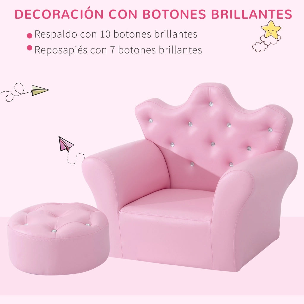 Poltrona bambini con schienale alto e poggiapiedi ¨C zephmum ¨C rosa 58x40,5x49 cm