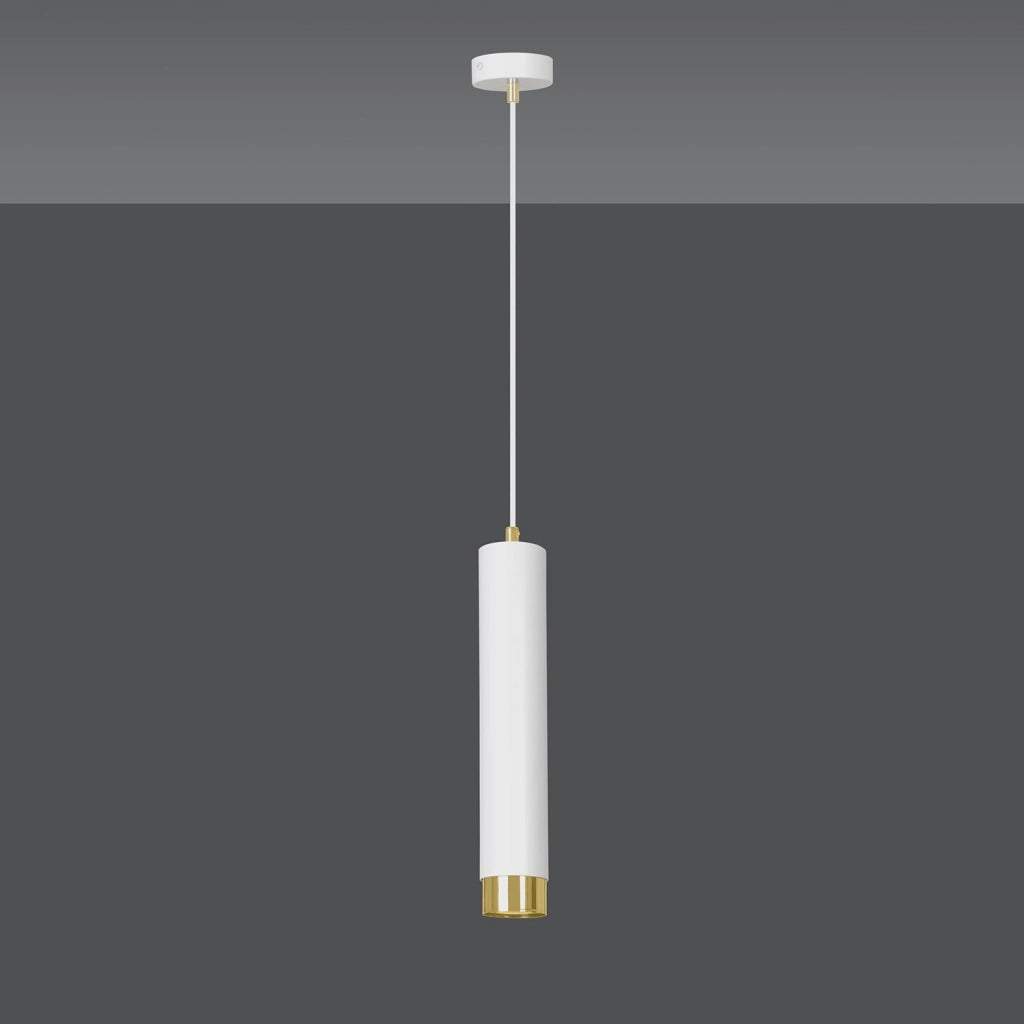 Sospensione 1 Luce Brunilde In Acciaio Bianco Con Tubolare In Bianco E Oro