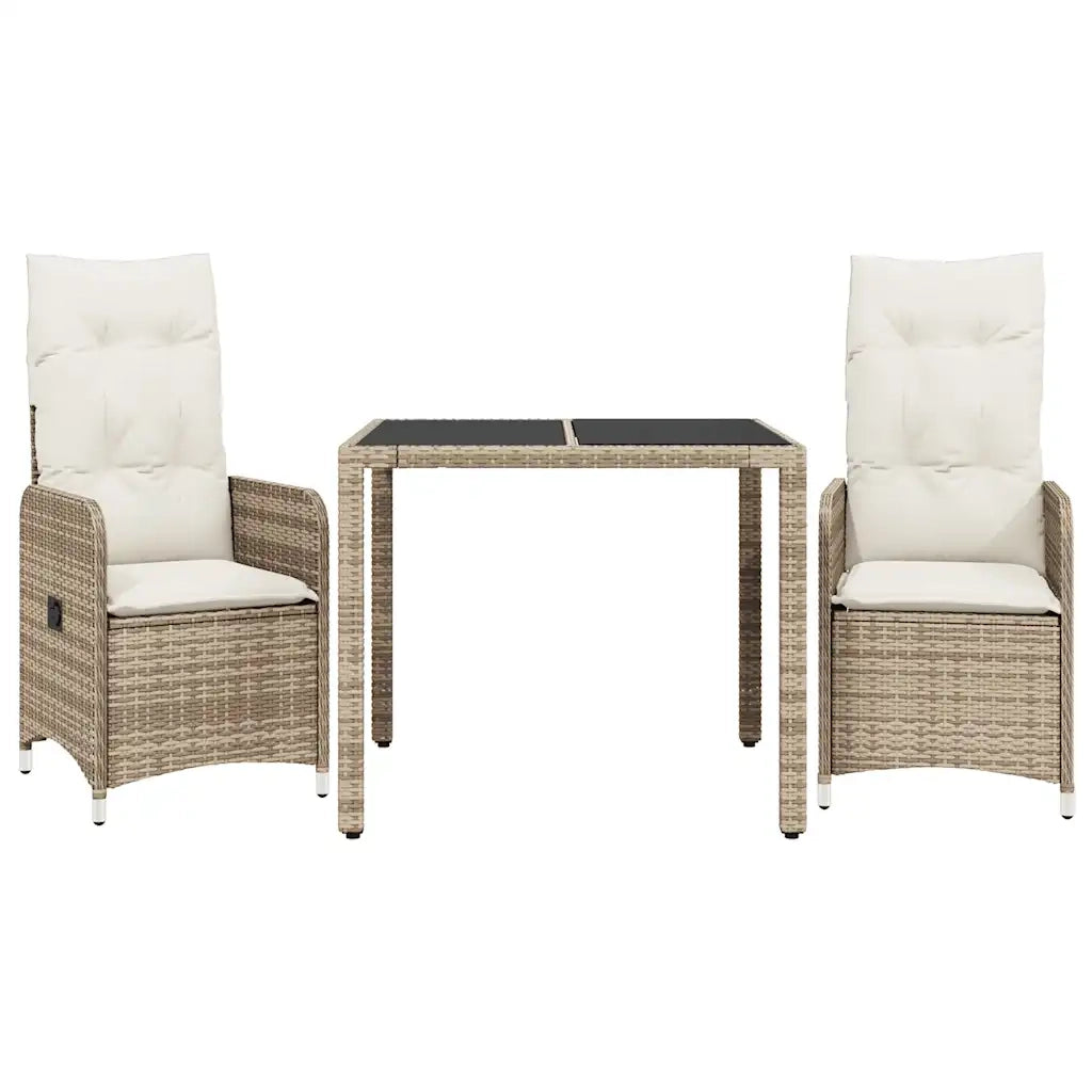 Set da Bistr¨° da Giardino 3 pz | Set Salotto da Giardino con Cuscini Beige in Polyrattan