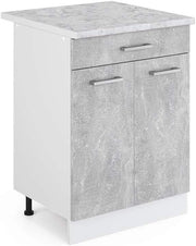 Mobiletto base per cucina R-Line, Calcestruzzo, 60 cm con cassetto PL Marmo, per la libera combinazione all'interno di sistemi cucina modulari