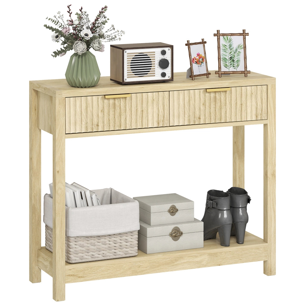 Consolle ingresso 90cm con 2 cassetti ¨C Xylo ¨C legno naturale 90x35x80