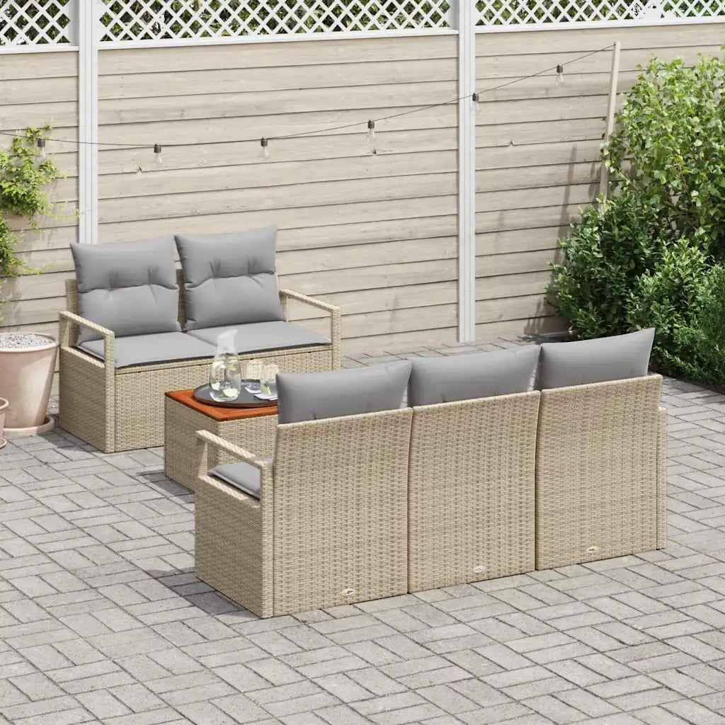 Set Divano da Giardino con cuscino 6 pcs Beige polyrattan 3347644