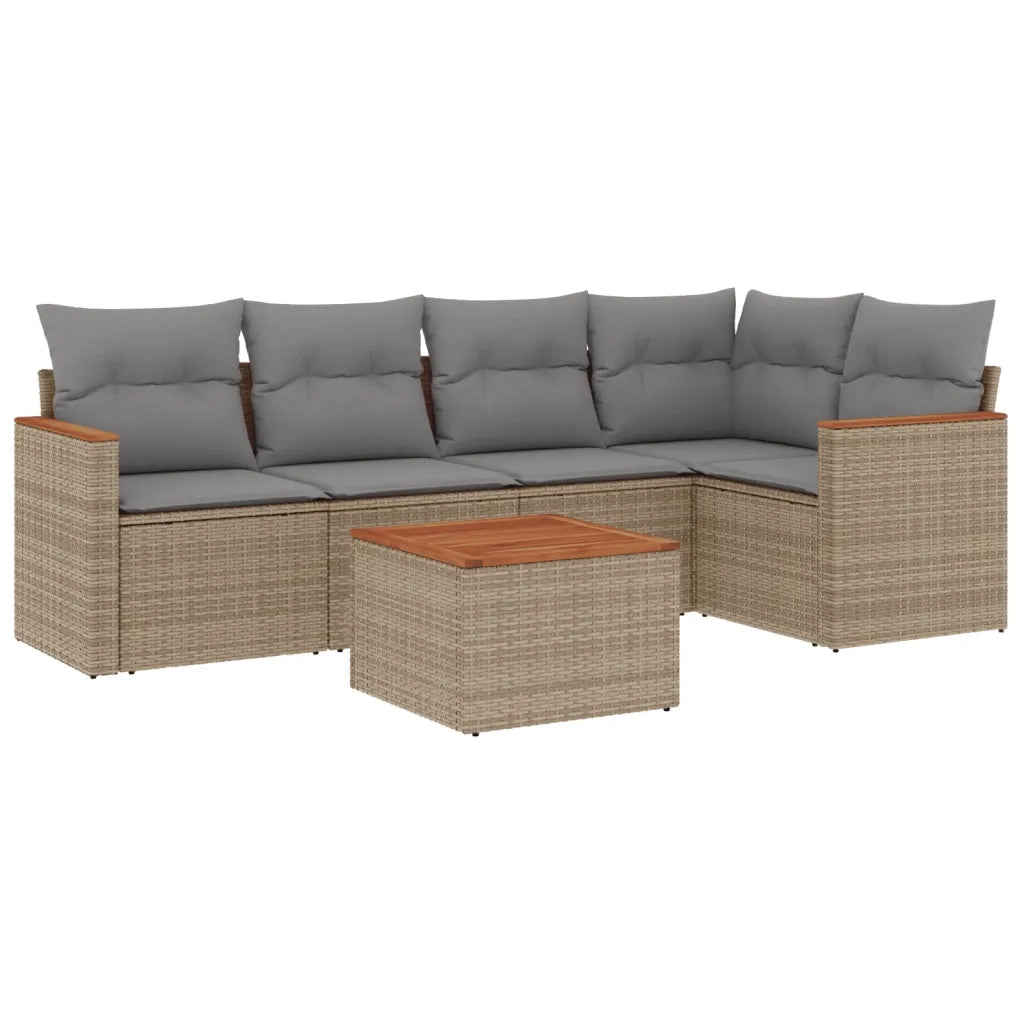 Set Divano da Giardino 6 pz con Cuscini Beige Misto Polyrattan