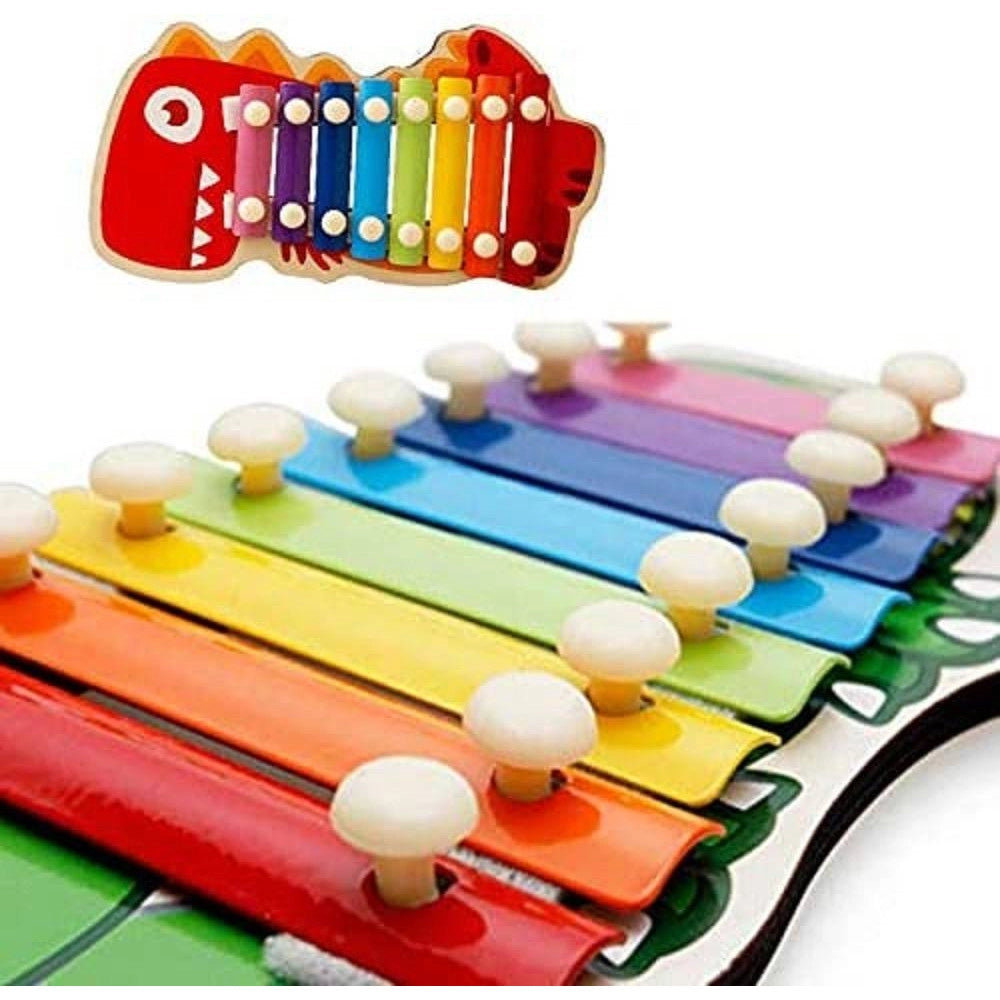 Trade Shop - Xilofono In Legno Giocattolo Musicale Per Bambini 8 Note Dinosauro Multicolore -