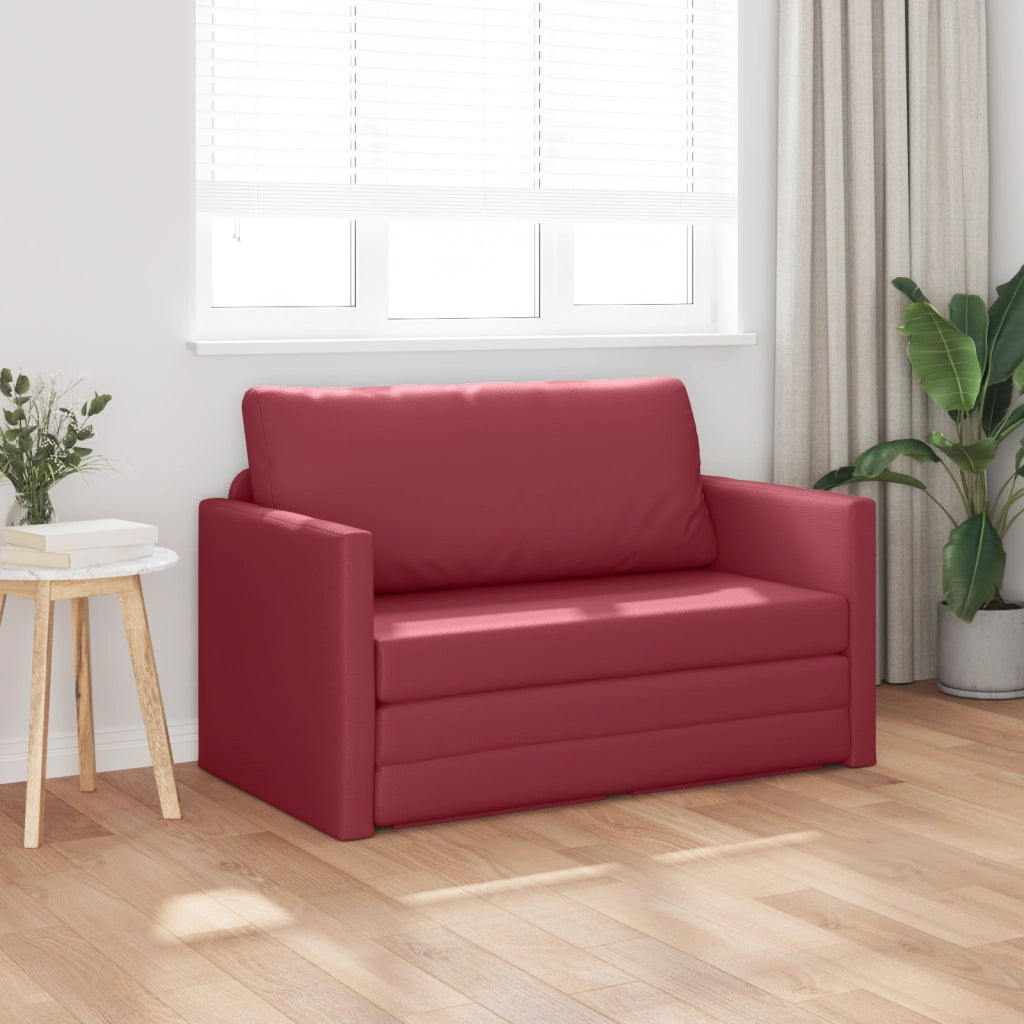 Divano a Terra Letto 2 in 1 Rosso Vino 124x71x78 cm Pelle Artificiale