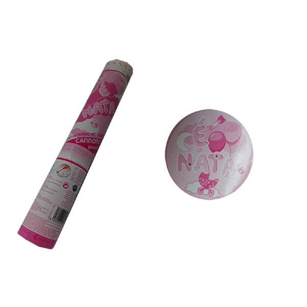 Trade Shop - 2 Pz Cannone Spara Coriandoli Nascita Bimba Party è Nata Rosa 60 Cm Uso Interno -