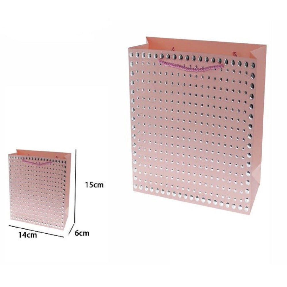 Trade Shop - Set 3pz Buste Regalo Shopper Rosa Borchie Maniglie A Cordoncino 15x14x6cm 69945 -