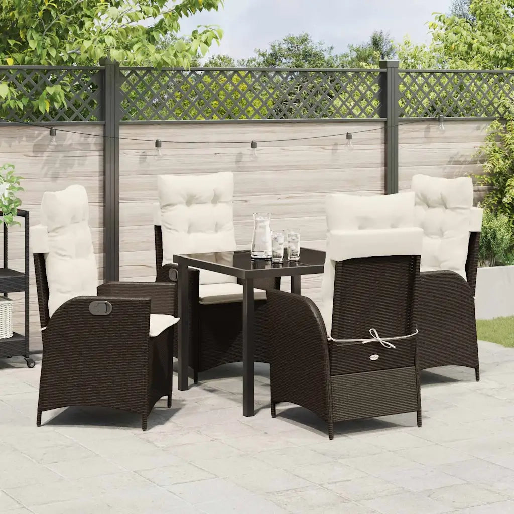Set da Pranzo per Giardino con cuscino 5 pcs Marrone polyrattan