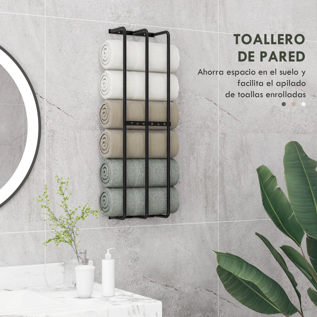 Portasciugamani a Parete con 3 Barre e Telaio in Metallo ¨C zephmum ¨C Nero 21x12x74 cm