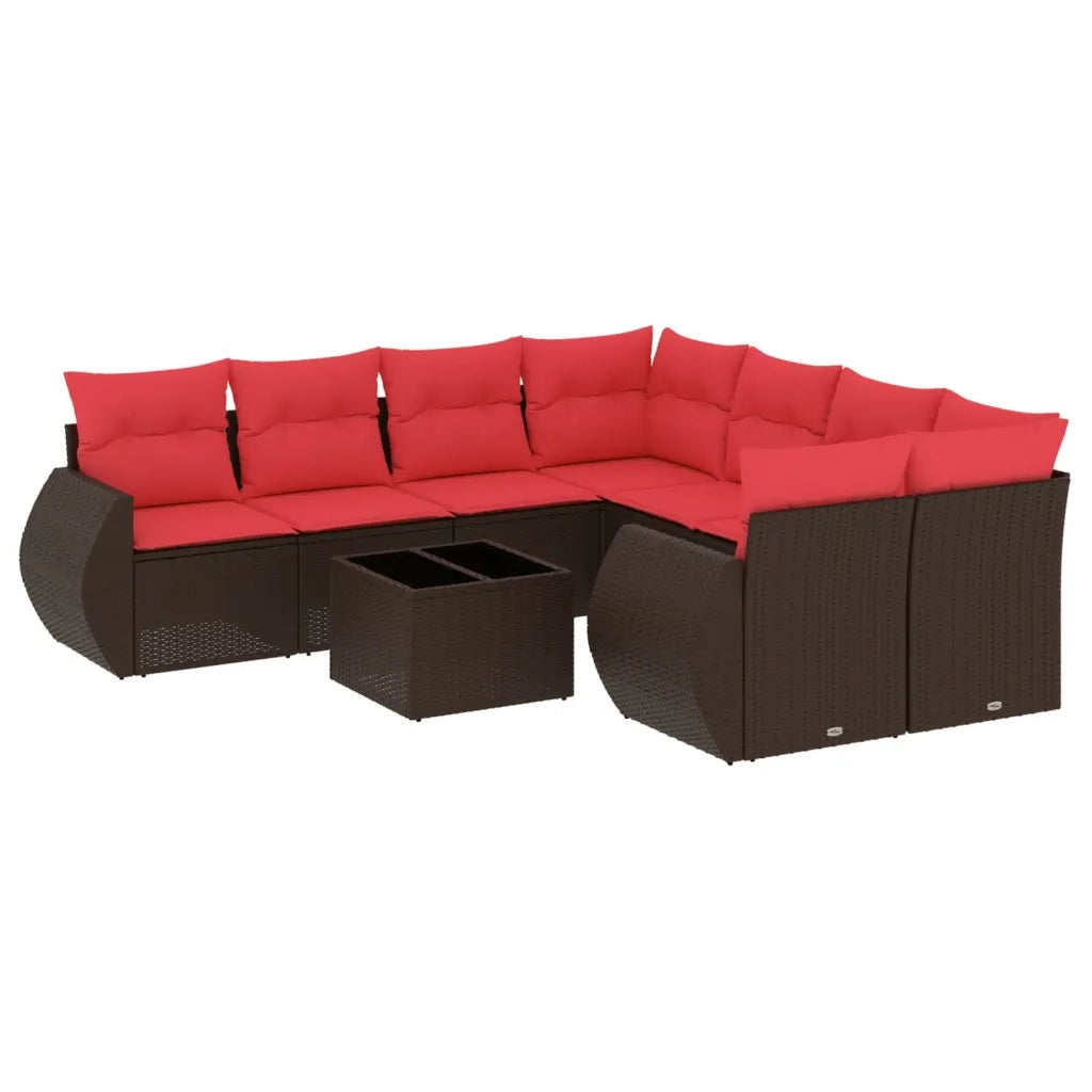 Set Divani da Giardino 9 pz con Cuscini Marrone in Polyrattan 3221163