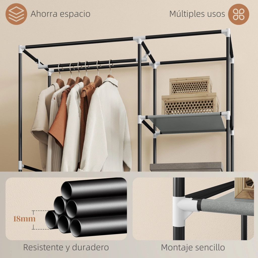 Armadio Pieghevole in Tessuto con 6 Ripiani e Appendiabiti ¨C zephmum ¨C 103x43x162.5cm Grigio