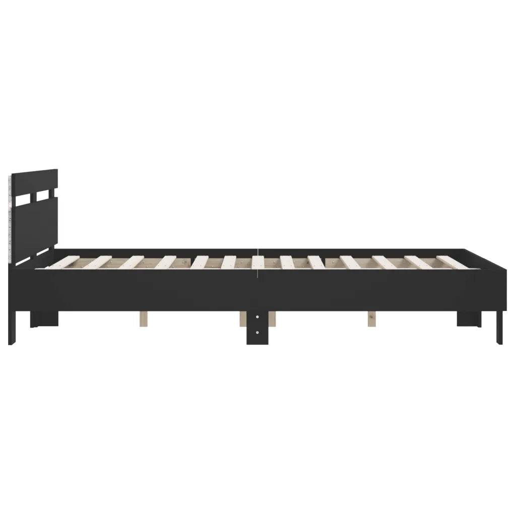 Giroletto con Testiera e LED-Struttura Letto con testiera Nero 140x190 cm