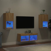 Mobili TV a Muro 4pz con Luci LED-Set di 4 Credenza per TV sospesa Rovere Sonoma 352746